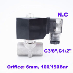 GOGO 100Bar 150Bar GSPG-06 2 Way Water High Pressure Solenoid Valve 3/8" 1/2" 220V 24V Orifice 6mm N.C Stainless Steel 304 Valve