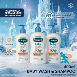SG-Stock [3Pcs+Hairband] CETAPHIL BABY Wash & Shampoo with OrganicCalendula and Sunflower Seed Oil 400ml