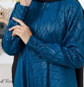 Gamis hermosa bahan wolfis embos motif padi warna tosca-gamis busui friendly umbrella mewah elegant