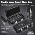 Humidor, Portable Travel, Double Humidor with Separate Storage for Accessories, Travel Case with(No Butane), Holds 5 Cigars (Black). 