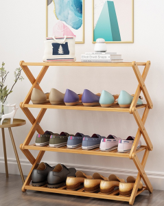 Shoe Rack Organizer Bamboo Stackable Shoes Organizer Storage Stand Book Plants Rack Foldable Keimav