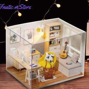 【New Arrival】 Wooden Doll House DIY Kit with 3D Puzzle Study Room Style Suitable for Childrens Educational and Creative Activities