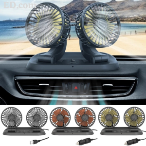 ED USB/12V/24V Portable Mini Car Fan 2 gears 360 Degree All-Round Adjustable Auto Air Cooling Double Head Fan