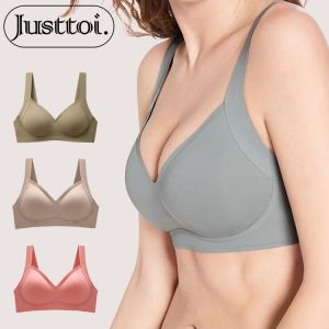 Justtoi. Womens Underwear with Removable Latex Inner Cup Breathable Soft Thin Non-wired Sleeping Bra Japanese Lady One-piece Daily Lingerie Push Up Brassiere 乳胶透气聚拢女士内衣