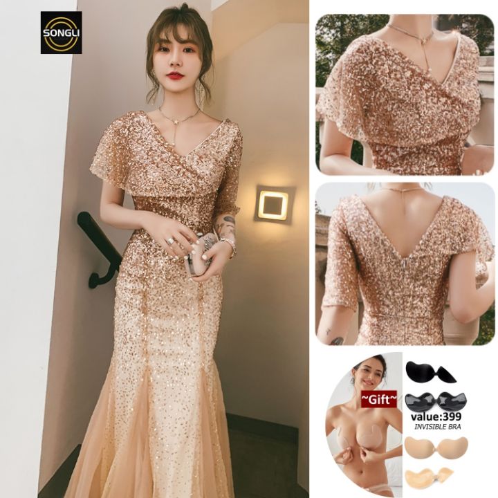 demure dress Long Sleeve Open Back Sequin Navy Multi Dresses for Women on updatedsale24 Color:SkyBlue