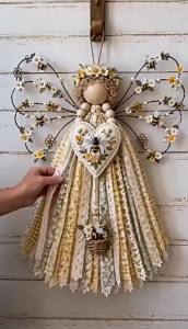 Sacesr Layered Wings Angel Fabric Hanging DIY Craft Kit Precut Fabrics Buttons Angel Material Kit with Guidance DIY 7P3H9