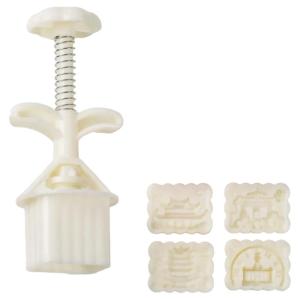 Bộ khuôn bánh trung thu ấn bằng tay với bánh 4 mẫu hình độc đáo 25/50g và Kẹo mềm để chế tạo bánh ngọt đậu xanh