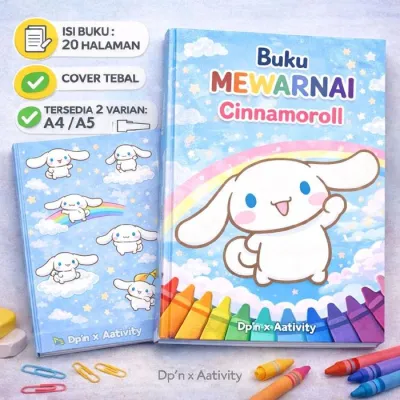 Buku Gambar Anak Mewarnai Cinnamoorol | 20 Halaman | Cover Tebal | Ukuran A4 & A5 | Pensil & Crayon Friendly - a4