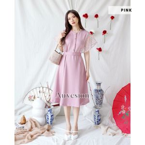 6102 Cayla Button Lace Scuba Midi Dress Cheongsam Dress Pesta