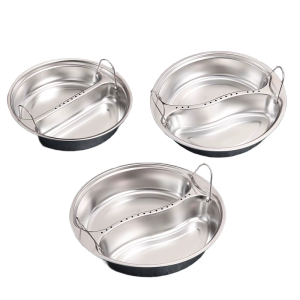 Large Stainless Steel Divided Steamers Tray for Vegetables and Rice Round Holder with Double Handle Steaming Plate