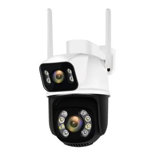 Hamrol Dual Lens Dual Screen 8MP 4K WiFi PTZ Camera Outdoor Waterproof Full Color Night Vision IP Camera Two-Way Audio Auto Tracking Surveillance Camera iCSee APP