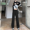 Seluar Slack Perempuan Retro Hottie Design Cargo Pants Women High Waisted Thin Straight Casual Wide Leg Pants. 