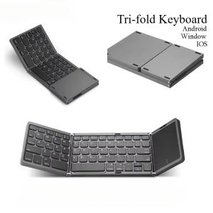 Mini Folding Wireless Bluetooth Keyboard Portugues with Mouse Touch and Battery Type-c Port Level Alert for Windows Android IOS Ultra-Slim Pocket Keyboard with Left and Right Mouse Buttons