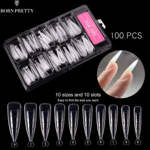 BORN PRETTY 100PCS/Box Sculpted Nail Tips Press On Long Fake Finger Polish Gel Extension Tips Quick Building Mold False Tips Tools