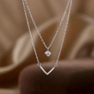 S925 Silver Teardrop V Necklace Vintage Distressed Craftsmanship Womens Exquisite Daily Jewelry