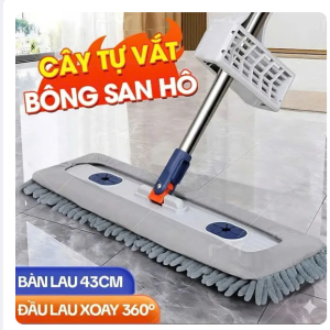 Cây Lau Nhà San Hô Xoay 360 Độ Đa Năng Tặng 2 Bông Tự Vắt Có Trợ Lực