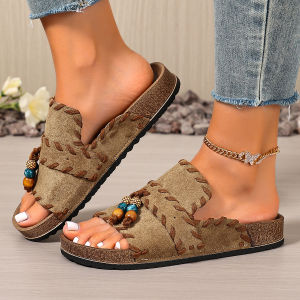 [Free Shipping] WomenS Thick-Soled Open-Toe Roman Beach Sandals With A Suede Finish Versatile And Stylish For Outdoor Wear