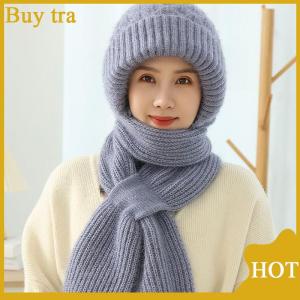 [Buytra] Fashion Winter Women Novelty Hat And Scarf In One Piece Knited Caps Warm Casual Hat Scarf Set Women Caps Warmer Cycling Hat