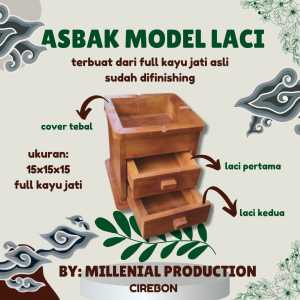 Asbak Kayu jati 2 Laci Gratis ongkir- Milenial Production