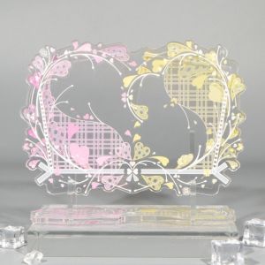MUMU Lãng mạn Khung ảnh đôi hình trái tim Acrylic 3.5 inch Giá đỡ thẻ ảnh đôi CP Chất lượng cao Bộ sưu tập Hộp trưng bày thẻ anime Trang trí nhà cửa
