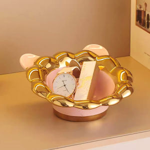 Mangkuk Bunga Les Emas Gold Porselen Elegan Tempat Perhiasan Aksesoris