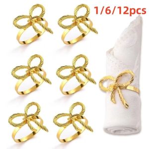 WAPKTY 1/6/12pcs Elegant Bow Napkin Ring Buckles Metal Gold Dinnig Table Decoration Stylish Gift Napkin Holder For Wedding Birthday Party