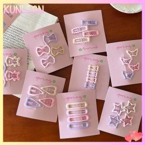 [KUNLIAN] 4Pcs set Pink Simple Heart Star Hair Clips For Girls Cute Hairpin Barrettes Fashion Accessories Gift