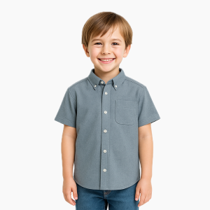 Bronkis Junior Kemeja Anak Laki Laki Lengan Pendek Bahan Chambray  Warna Light Grey untuk usia 0-10 tahun