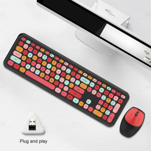 FANTASY ORIGINAL Mofii 666 Mixed Color Keycap 2.4Ghz Wireless Keyboard and Mouse Combo 110 Key Keyboard Mouse Set with Round Punk Keycaps for Home and Office Power Saving Gifts
