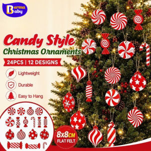 BERMA BEBA Christmas Tree Ornaments Set 24PCS Felt Candy Cane Lollipop Hanging Decorations Red White