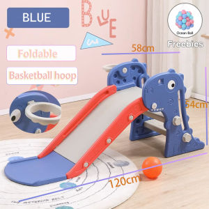 VOGO Dinosaur slide robot slide with balls & rings indoor folding slide play set for kids With Basketball Hoop