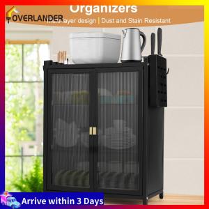 3-Tier Kitchen Countertop Cabinet Dustproof Drainer Cabinet with Double Door Kitchen Organizer with Chopstick Baskets