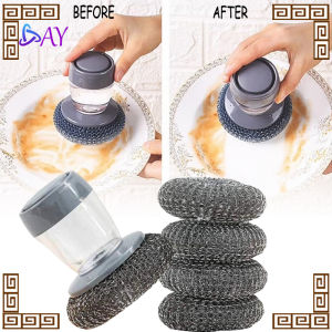 Sikat Kawat Sabun Dispenser 2 In 1 Sikat Sabun Panci Wajan Dapur Serbaguna Alat Penggosok Pembersih Spon Kuali