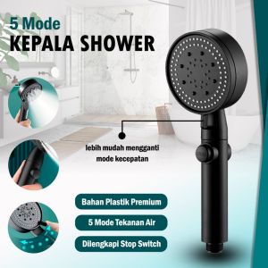SOPO NGIRO  Kepala Shower 5 MODE Adjustable – Head Shower Kamar Mandi Hitam 5 Mode On Off Kepala Shower Genggam Pancuran Shower Minimalis