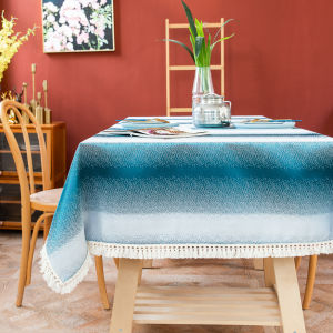 Cross-Border Blue Starry Tassel Tablecloth Household Restaurant Decorative Foreign Tablecloth Coffee Table Gradient Cover Towel