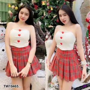 TW19465 Set 2 ชิ้น เสื้อเกาะอก + กระโปรงสั้น ..