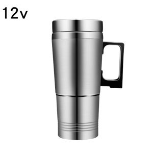 LZD  Car Mounted Electric Cup Stainless Steel Liner Water Heating Cup Car Water Heater Thermos Cup 12V/24V Heating Kettle