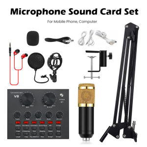 [Ready Stock] BM800 Karaoke Condenser Microphone With V8 Sound Card Mic For Pc Studio Microphone Braodcasting Singing Recording Karaoke Kit  Broadcast Sing Vocal Audio