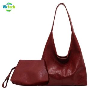 Vodool Women Leather Shoulder Bag Fashion Soft Underarm Bag Hobo Bag and Clutch 2pcs Shoulder Bag and Handbag Set Commuting Bag