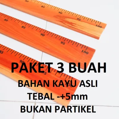 Penggaris Kayu 1 Meter Tebal 4-5mm (Kayu Asli Bukan Partikel) - 3 buah