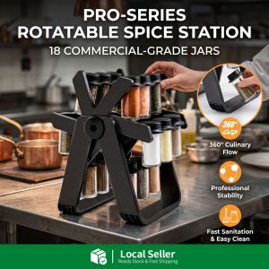18-in-1 Rotating Spice Tower Rack Large Capacity Glass Jar Condiment Organiser Chef Kitchen Tool
