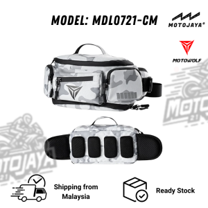MOTOWOLF MDL0721B Waterproof Motorcycle Waist Pouch Bag – 6L to 8L Expandable Riding Belt Bag with Reflective Stripes [Ready stock Malaysia]