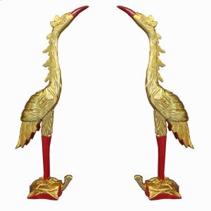 Hạc thờ gia tiên hạc thờ gỗ mít hạc bàn thờ 2 cỡ hạc cao 61 và 81