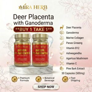 [BUY 1 TAKE 1] Mira Herb Deer Placenta with Ganoderma dietary supplement bottle with 30 capsules fast shipping premium formula botanical beverage.