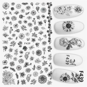 Sticker Dán Móng Tay Họa Tiết Hoa Văn Chữ Viết Alphabet Và Mèo Con / Hoa Trắng Đen /Hoa Khô / Hoa Cúc / Hoa Đào /Nails sticker Series F – F437