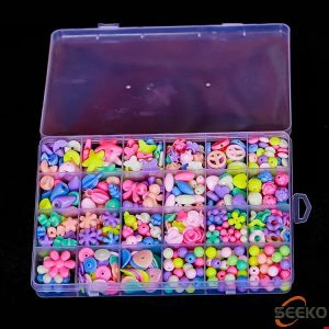 Seeko  DIY Childrens Bead Set Colorful Acrylic Craft Bead Toolbox and Accessories