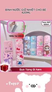 Bình nước giữ nhiệt cho bé 420ML INOX 304 bình giữ nhiệt trẻ em baby three kuromi đi học tặng kèm túi xách BBG0733