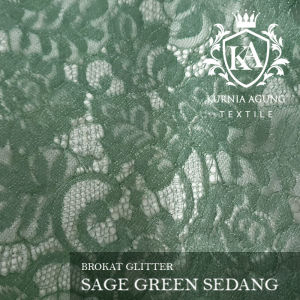Kain Brokat Meteran Warna Hijau Sage Green Mewah Terbaru Import Motif Bunga Ukuran 50cm x 150cm