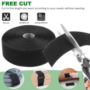 5M*20MM Self Adhesive Loop Straps with Buckles Reusable Nylon Fastening Cable Ties Adjustable Fastener Tape Office Cable Cord Management