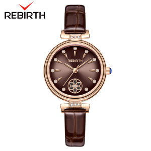 REBIRTH Jam Tangan Wanita Anti Air Berlian Tali Kulit Anggun Kuarsa Jam Tangan Cewek